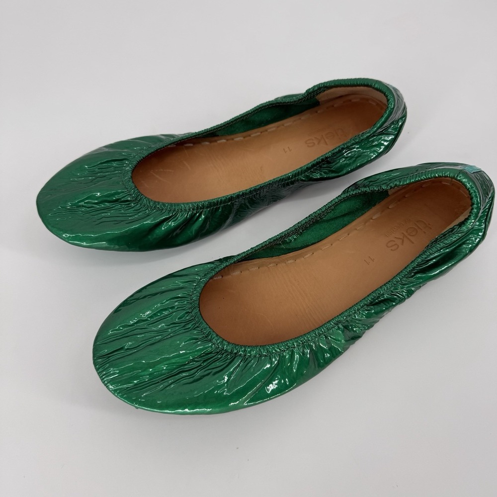 Tieks Emerald Green Ballet Flats Size 11 Foldable Patent Leather